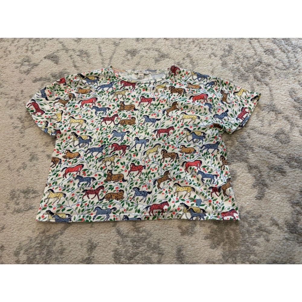 Crewcuts J.Crew Girls Horse Print Short Sleeve T-Shirt Multi Color Size L 10-12